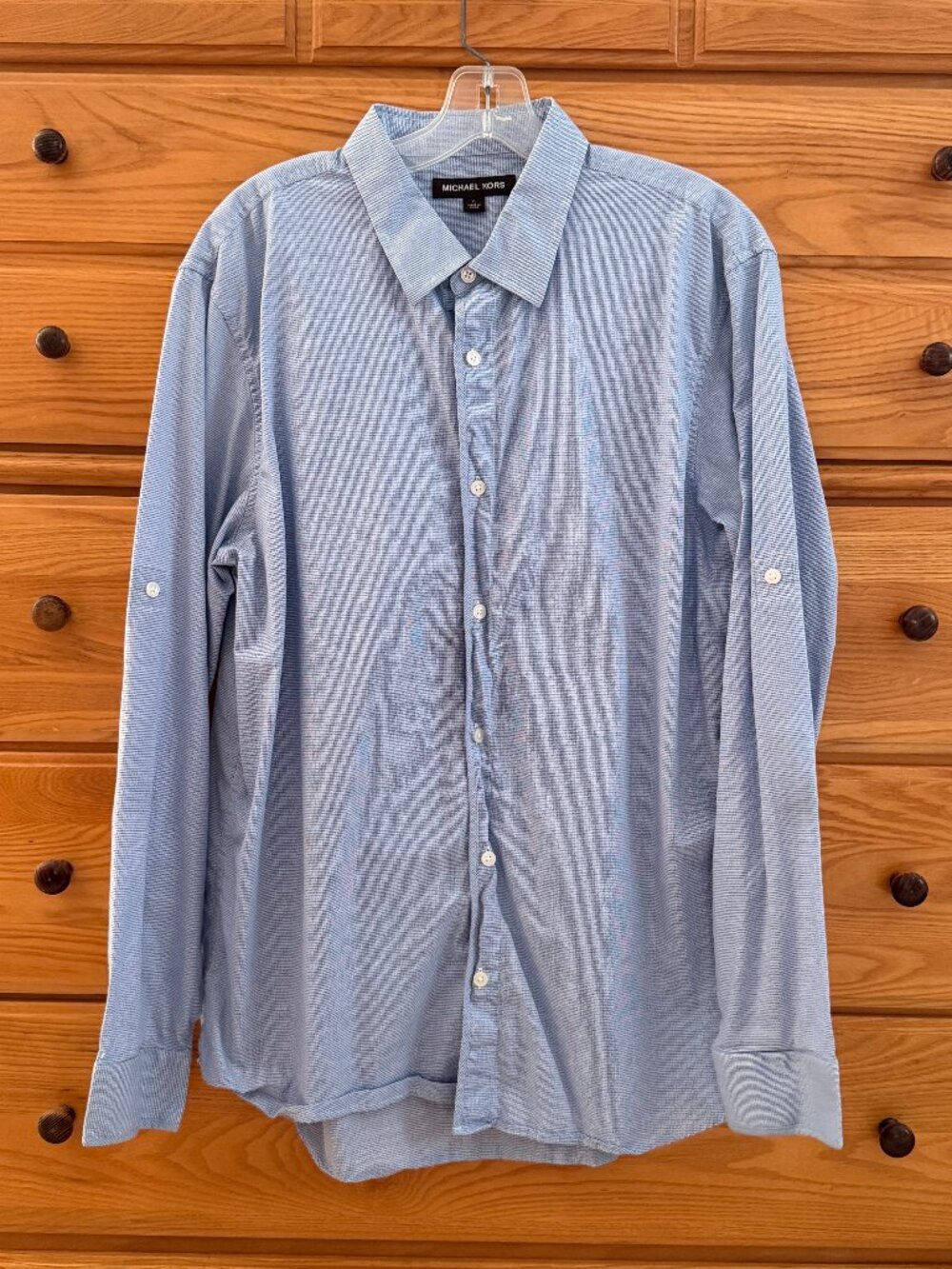 Michael Kors Men's Blue & White Check Pattern Button Down Never Worn